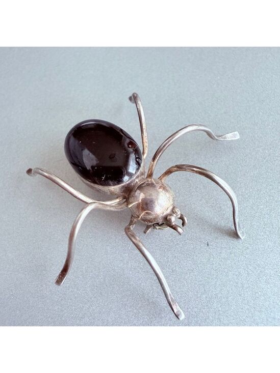 Jewelry - Vintage Southwestern 3 CT Onyx Figural Spider Sterling Silver 925 Pin Brooch